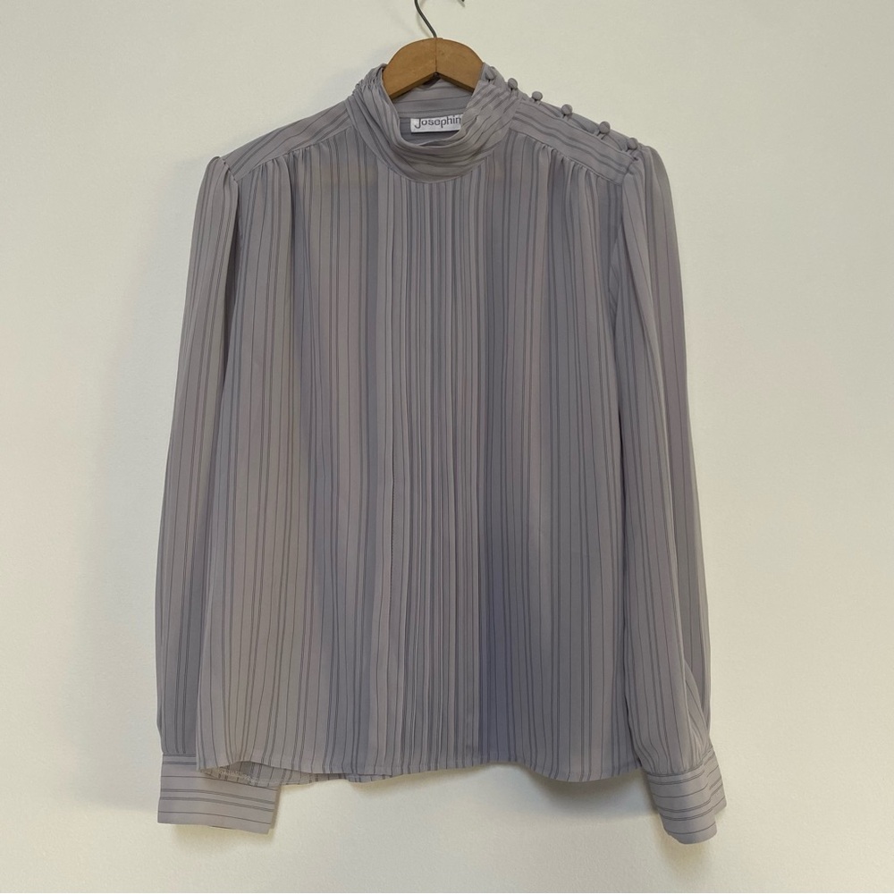 Josephine Vintage Mock Neck Puffy Sleeve Chiffon Victorian Blouse Medium